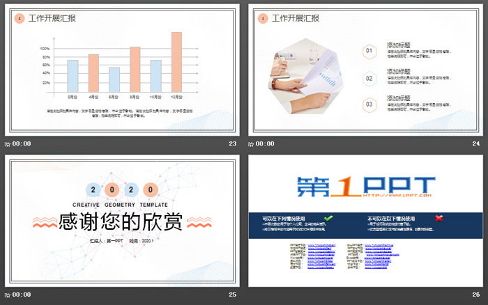 蓝橙淡雅简洁工作总结汇报PPT模板